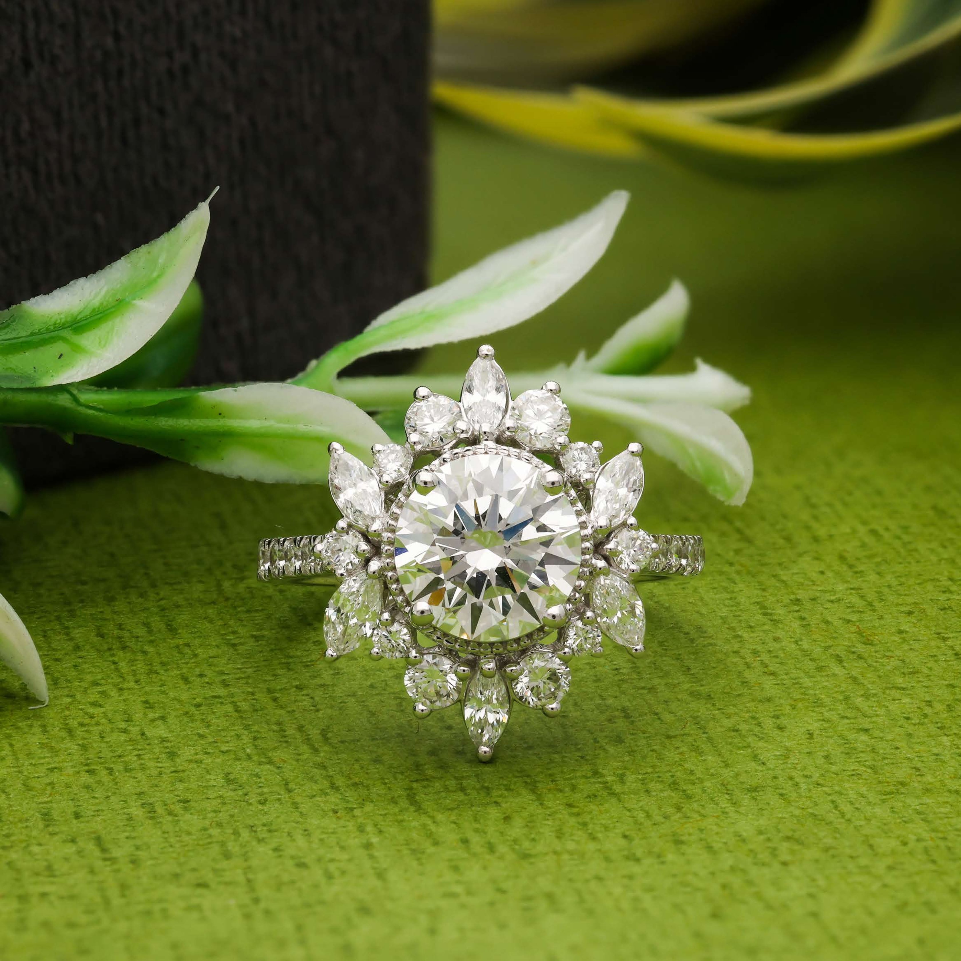 Lab Grown Diamond Sunflower Halo Engagement Rings Diamond Jewellery