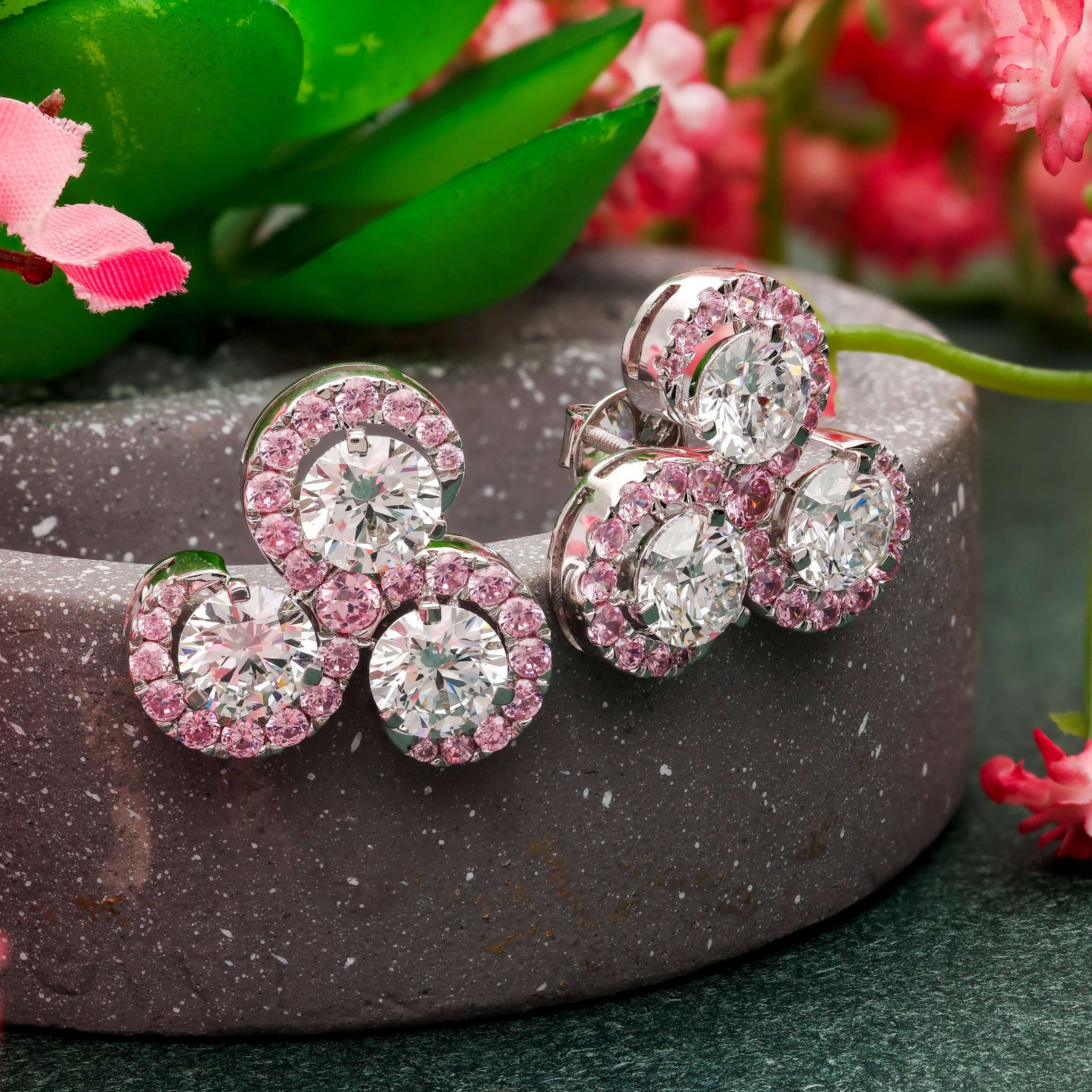 Pretty in Pink Cubic Zirconia Stud Earrings Diamond Jewellery