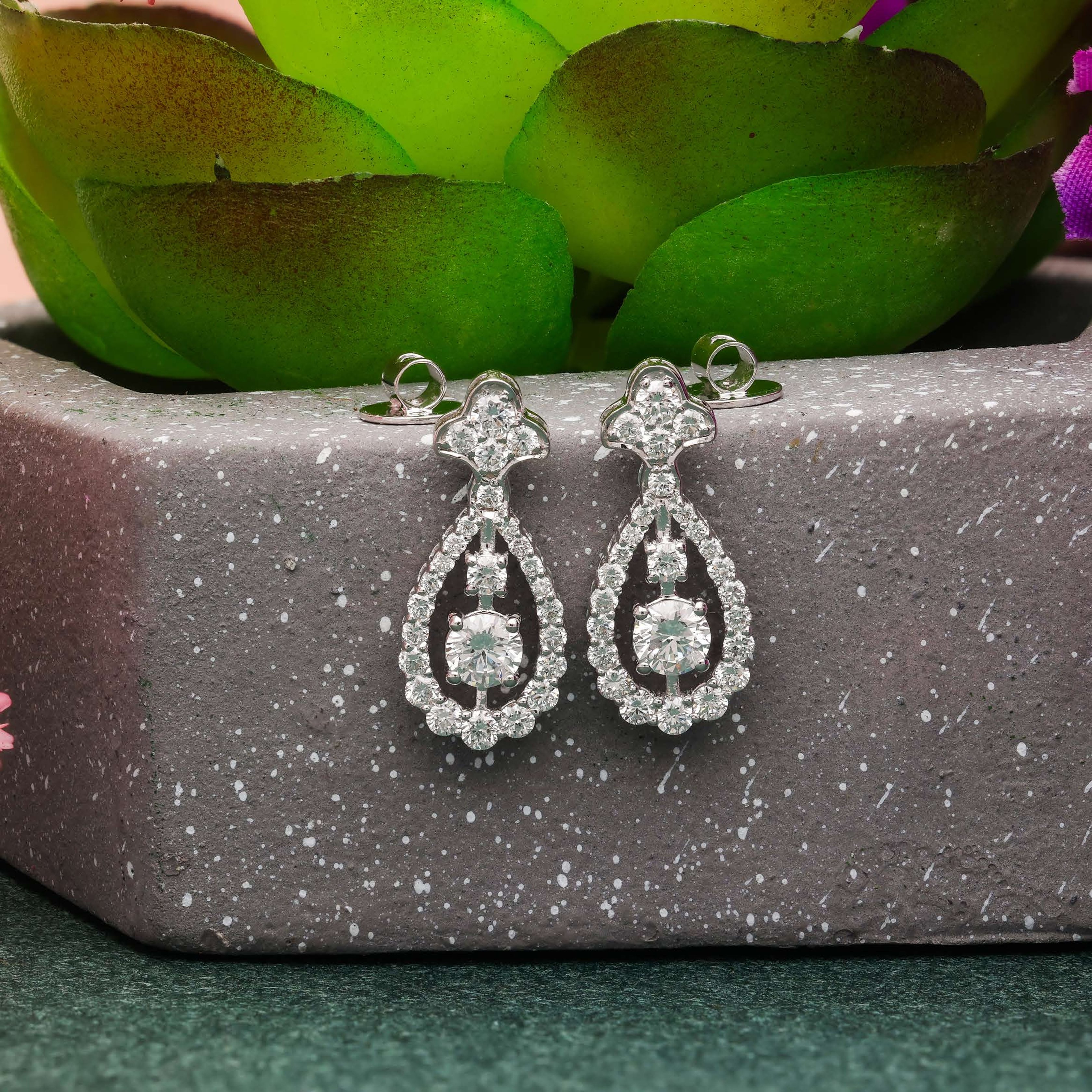 Teardrop Shaped Drop Earrings Diamond Jewellery