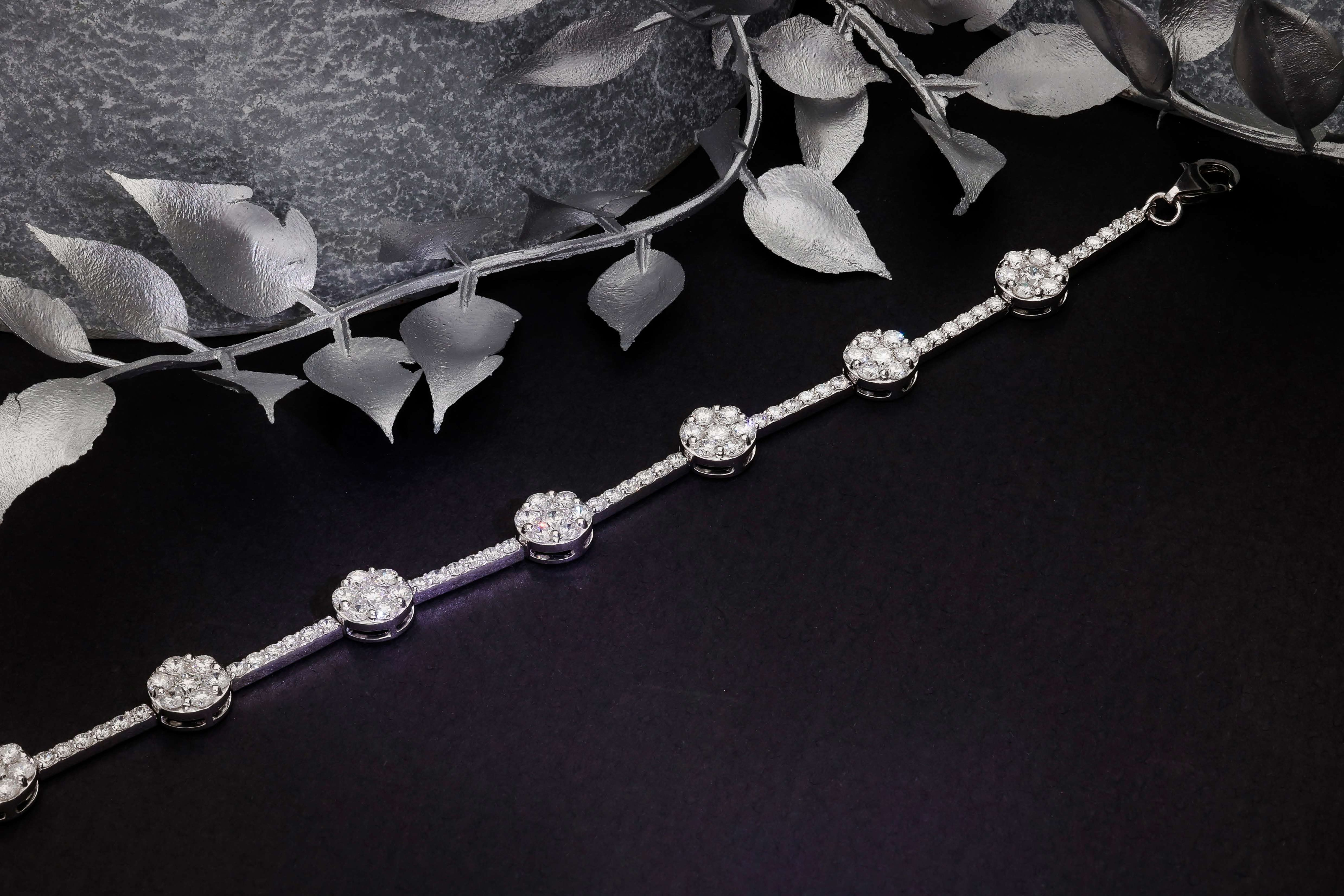 Cluster Link Diamond Tennis Bracelet Diamond Jewellery