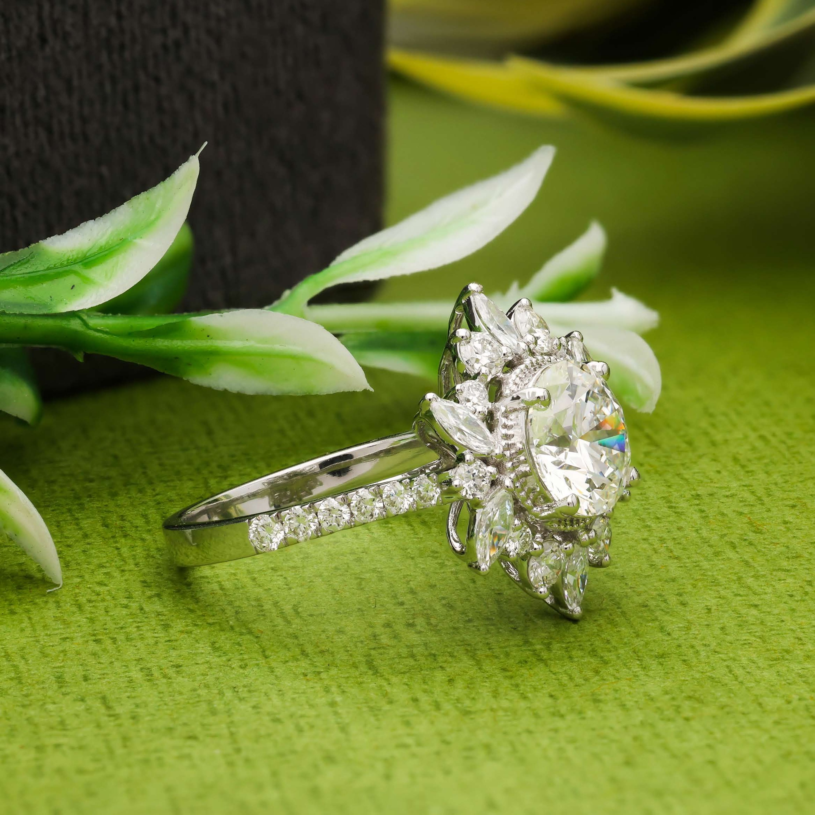 Lab Grown Diamond Sunflower Halo Engagement Rings Diamond Jewellery