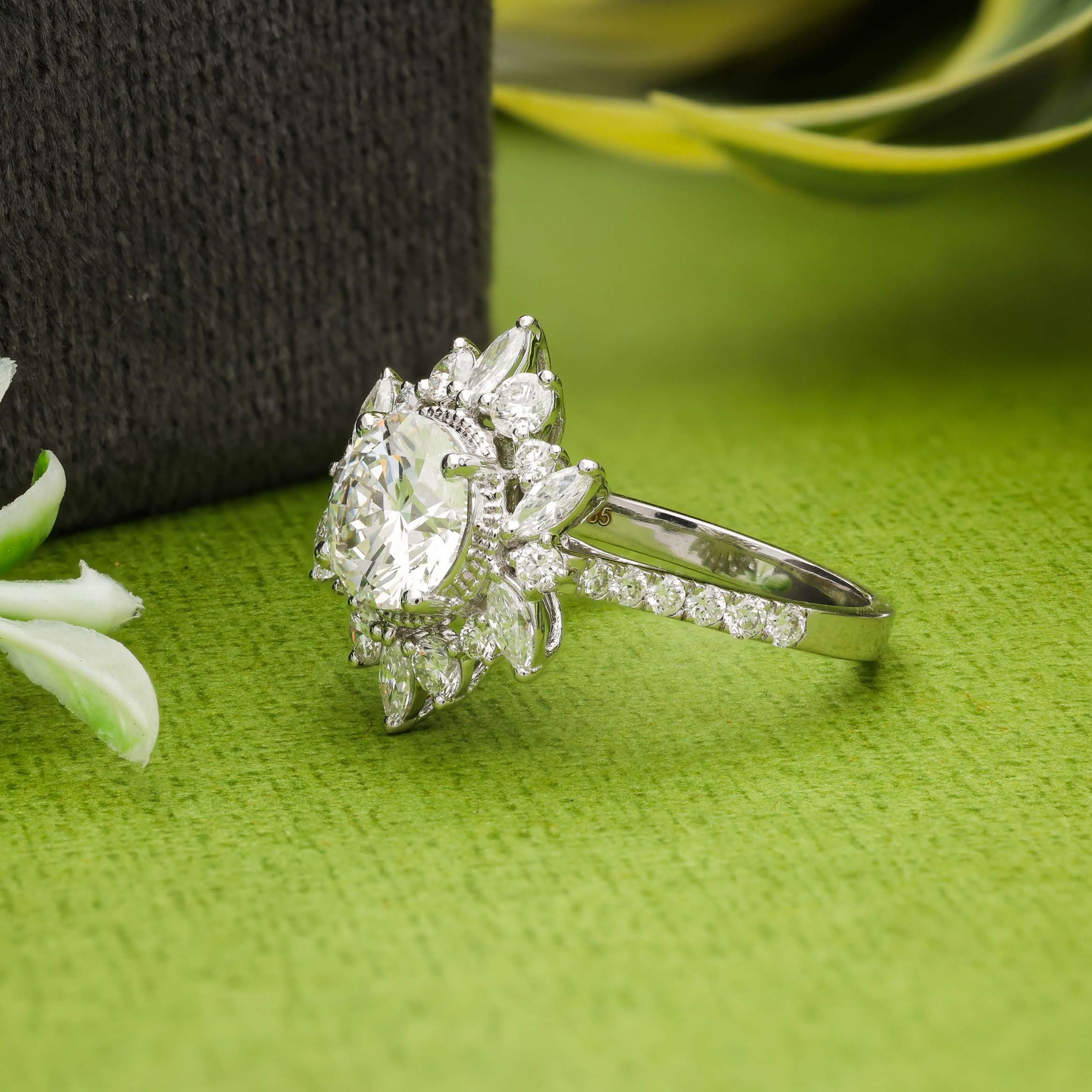 Lab Grown Diamond Sunflower Halo Engagement Rings Diamond Jewellery