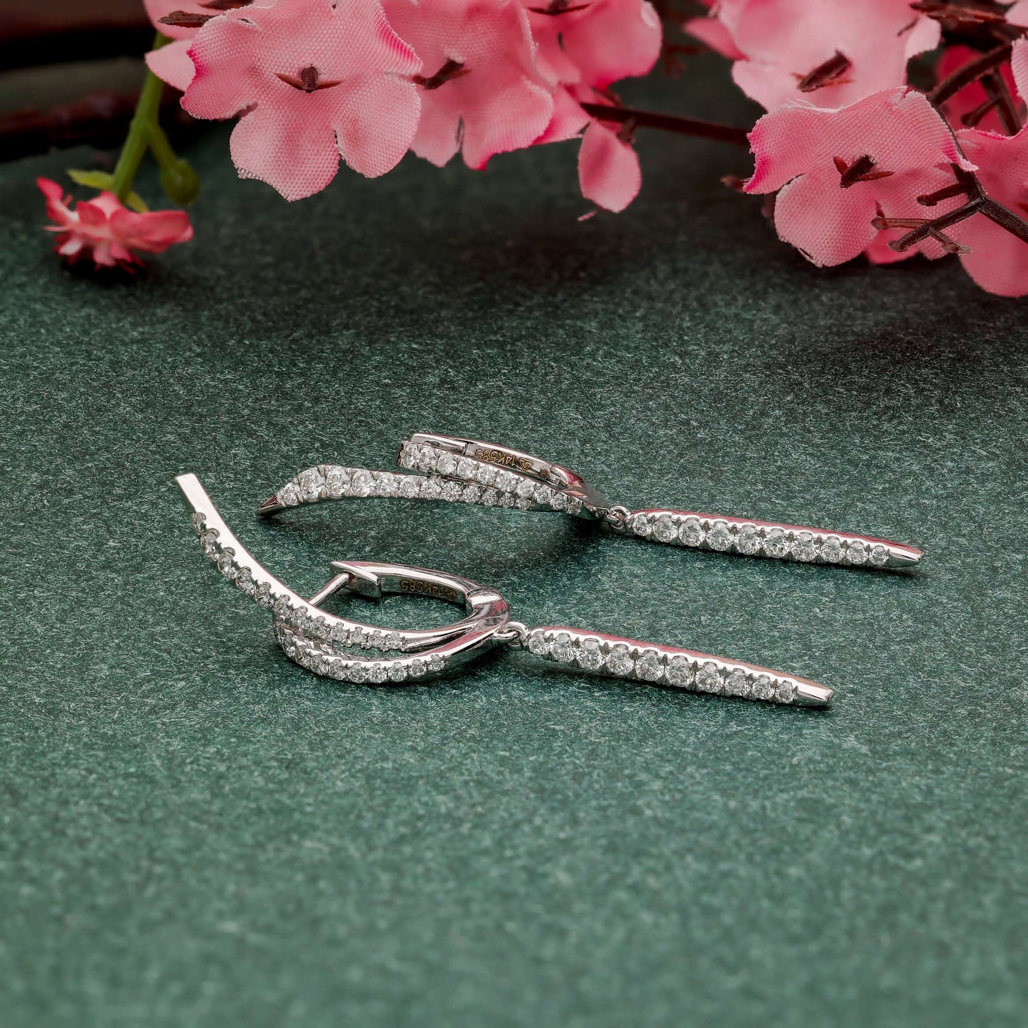 White Gold Spiked  Diamond Huggie Drop Earrings Diamond Jewellery