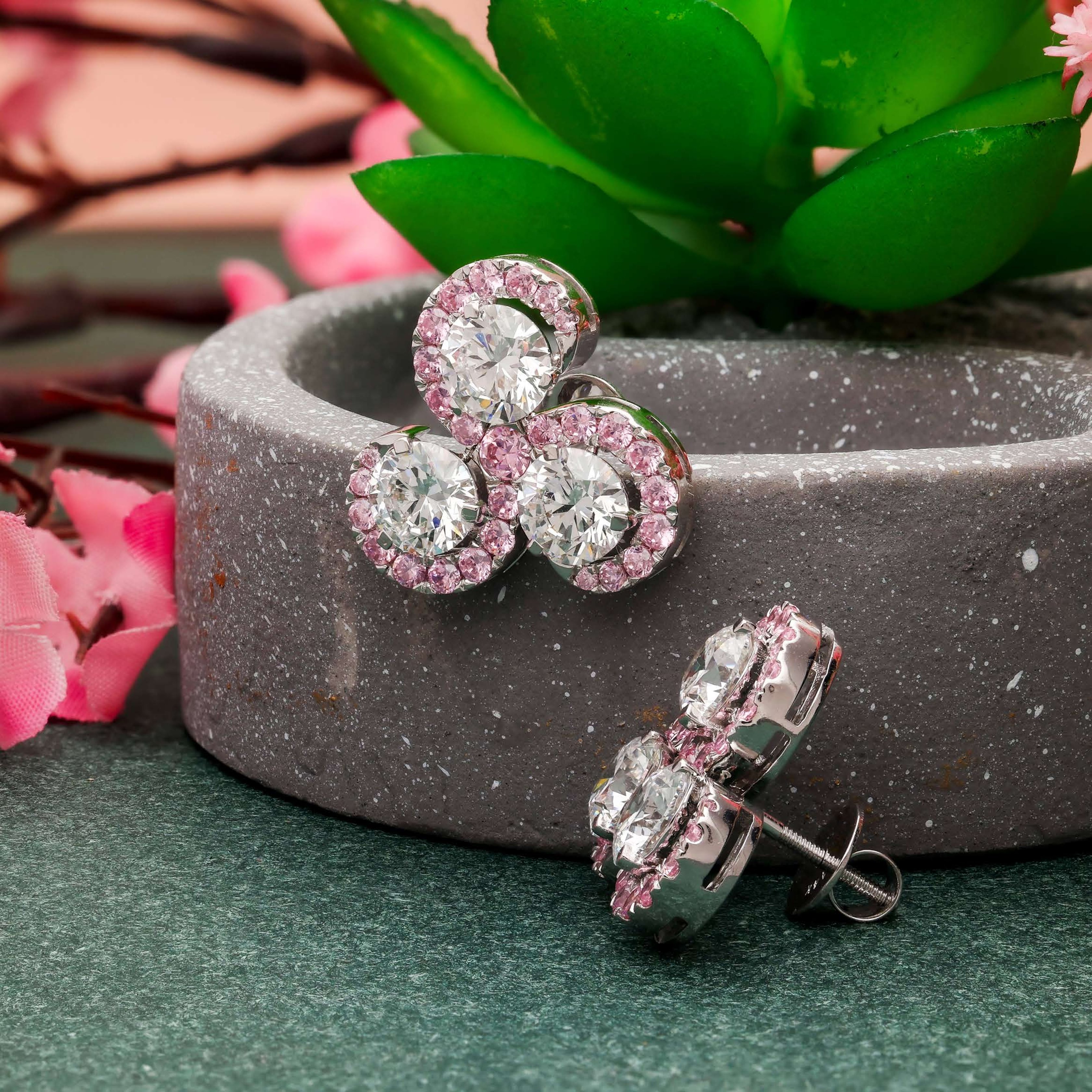 Pretty in Pink Cubic Zirconia Stud Earrings Diamond Jewellery