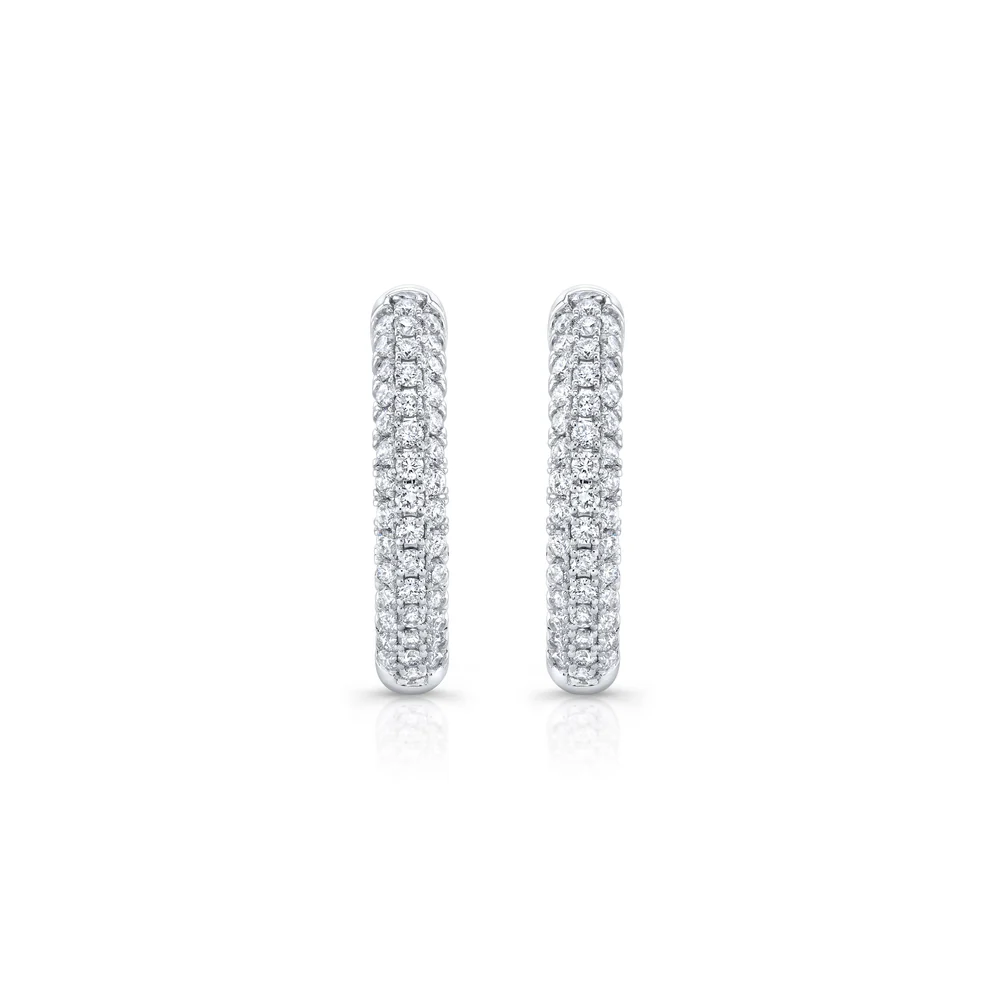 Triple Row Diamond Pave Hoops Earrings Diamond Jewellery