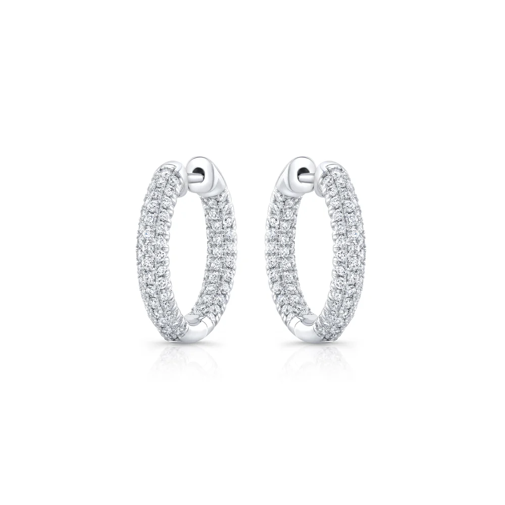 Triple Row Diamond Pave Hoops Earrings Diamond Jewellery